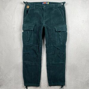 Empyre Corduroy Cargo Pants Mens 34x29 Green Relaxed Straight Leg Skater Adjust